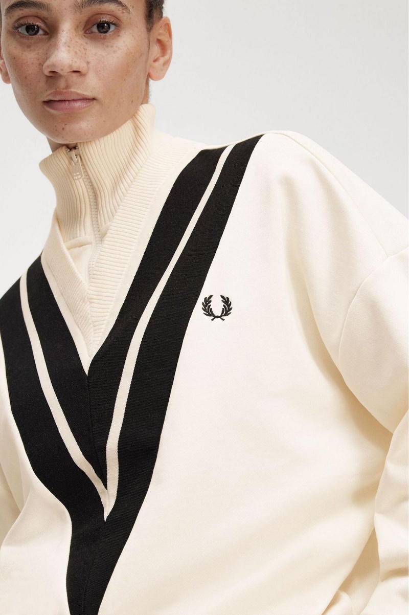 Fred Perry Tipped Stickad Trim Tröjor Dam Ecru | SSENY68112