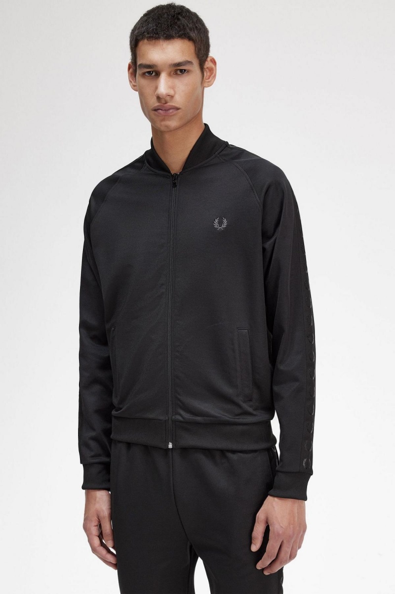 Fred Perry Tonal Tape Track Jacket Träningsoverall Herr Svarta | QSEUV91655