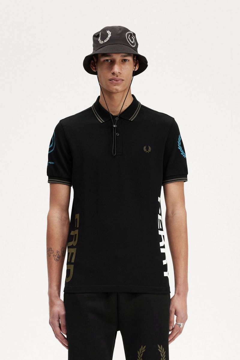 Fred Perry Tryck Branded Fred Perry Shirt Piketröja Herr Svarta | SEDYB45680