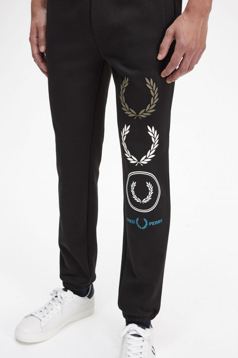 Fred Perry Tryck Branding Sweatpants Långbyxor Herr Svarta | SEJKU16048