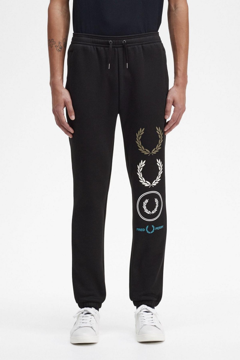 Fred Perry Tryck Branding Sweatpants Långbyxor Herr Svarta | SEJKU16048