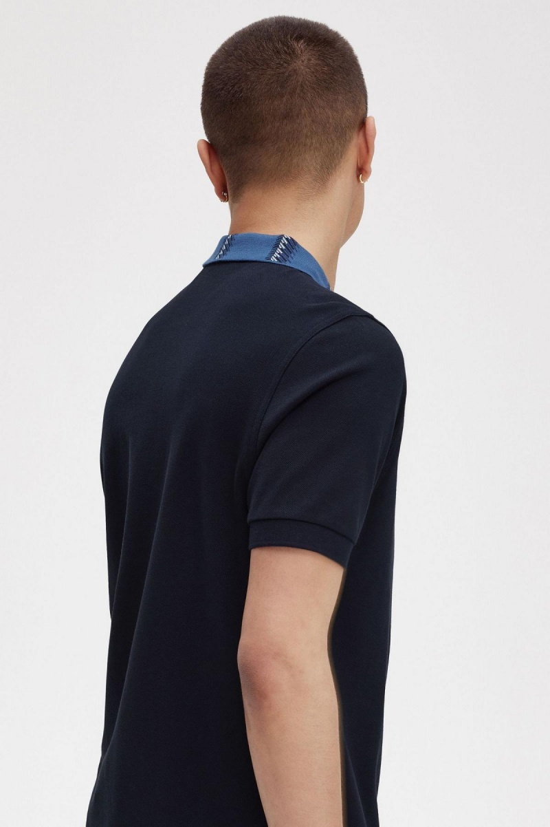 Fred Perry Tryck Collar Polo Shirt Piketröja Herr Marinblå | SEQAV50686