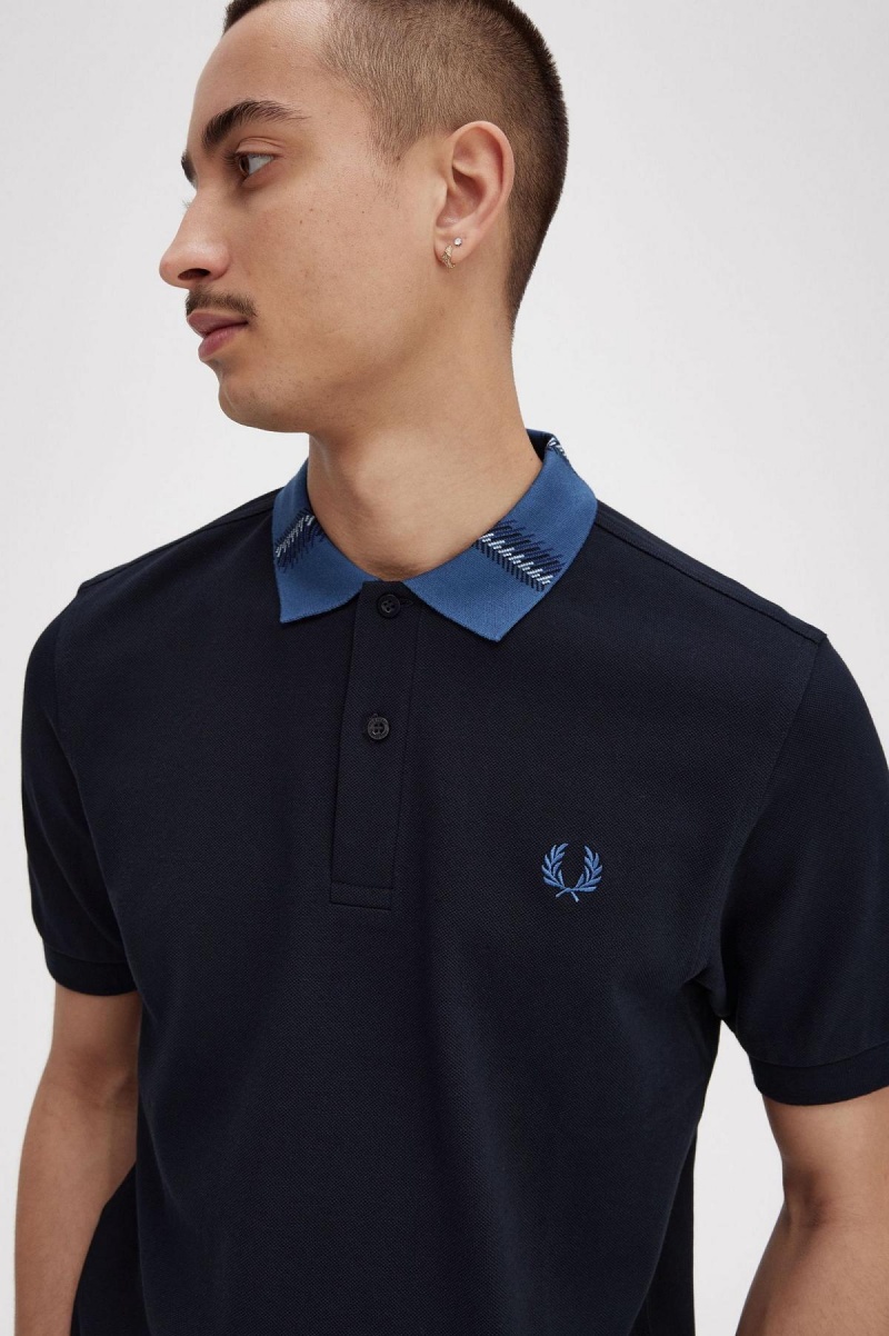 Fred Perry Tryck Collar Polo Shirt Piketröja Herr Marinblå | SEQAV50686