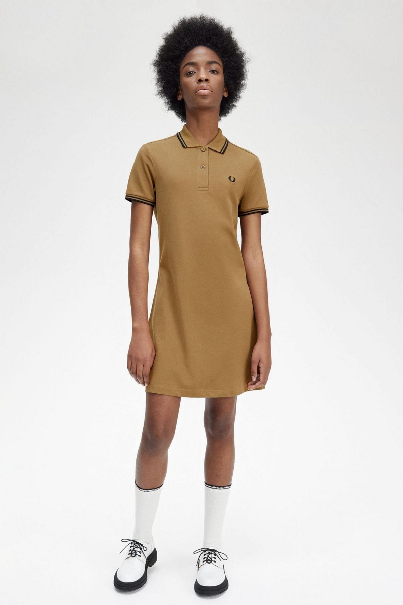 Fred Perry Twin Tipped Fred Perry Shirt Klänning Dam Shaded Stone | SEQCS19090