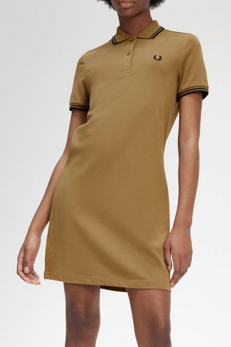 Fred Perry Twin Tipped Fred Perry Shirt Klänning Dam Shaded Stone | SEQCS19090