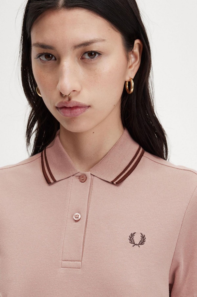 Fred Perry Twin Tipped Fred Perry Shirt Klänning Dam Mörkrosa Bruna Bruna | ASEWC93614