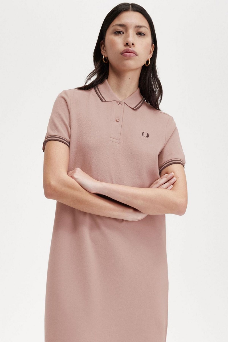 Fred Perry Twin Tipped Fred Perry Shirt Klänning Dam Mörkrosa Bruna Bruna | ASEWC93614