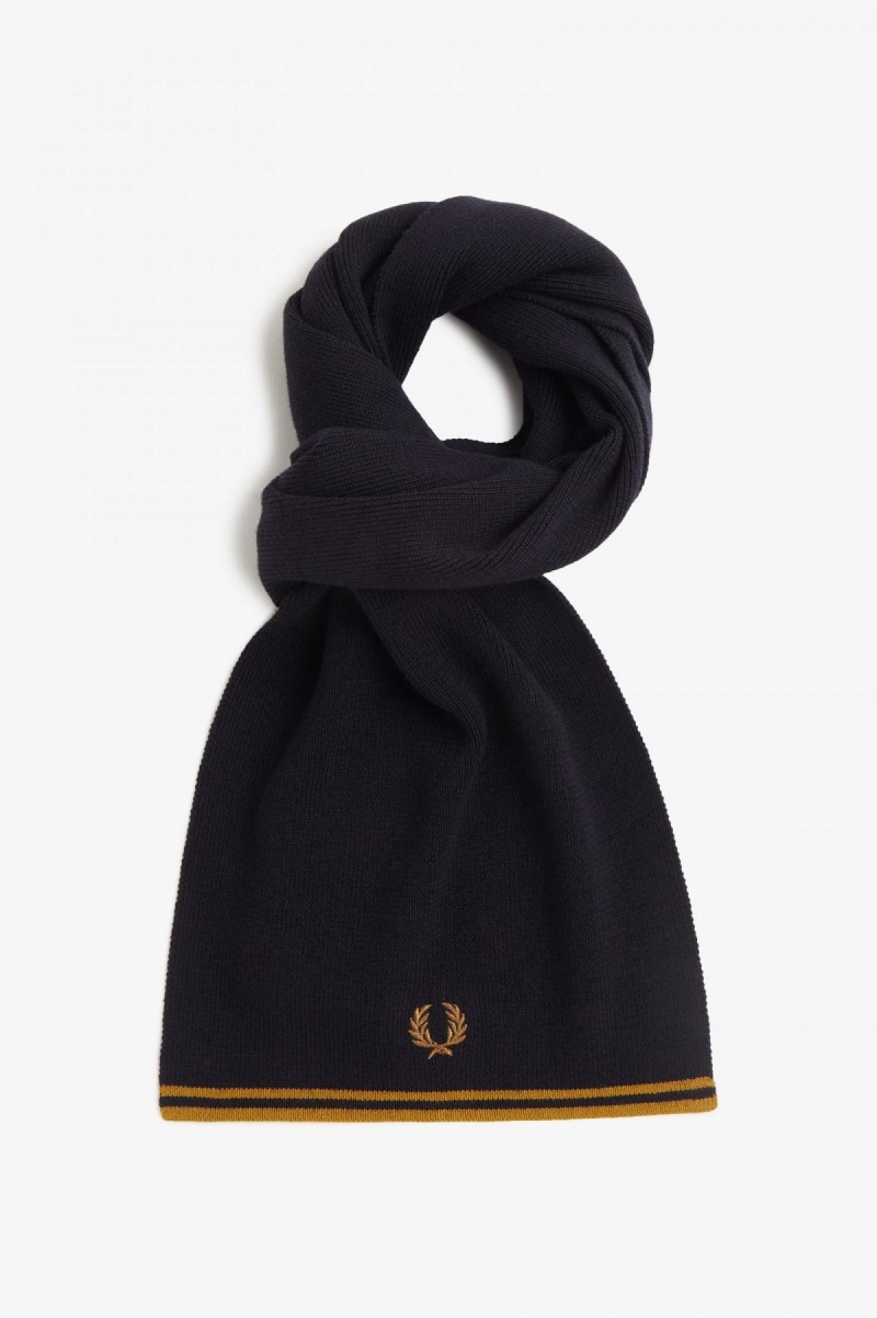 Fred Perry Twin Tipped Merino Ull Halsduk Accessories Marinblå Mörk | QSEUV76217