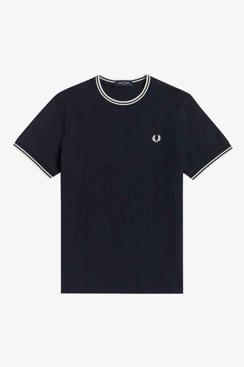 Fred Perry Twin Tipped T-shirt Herr Marinblå | GSEUC90941