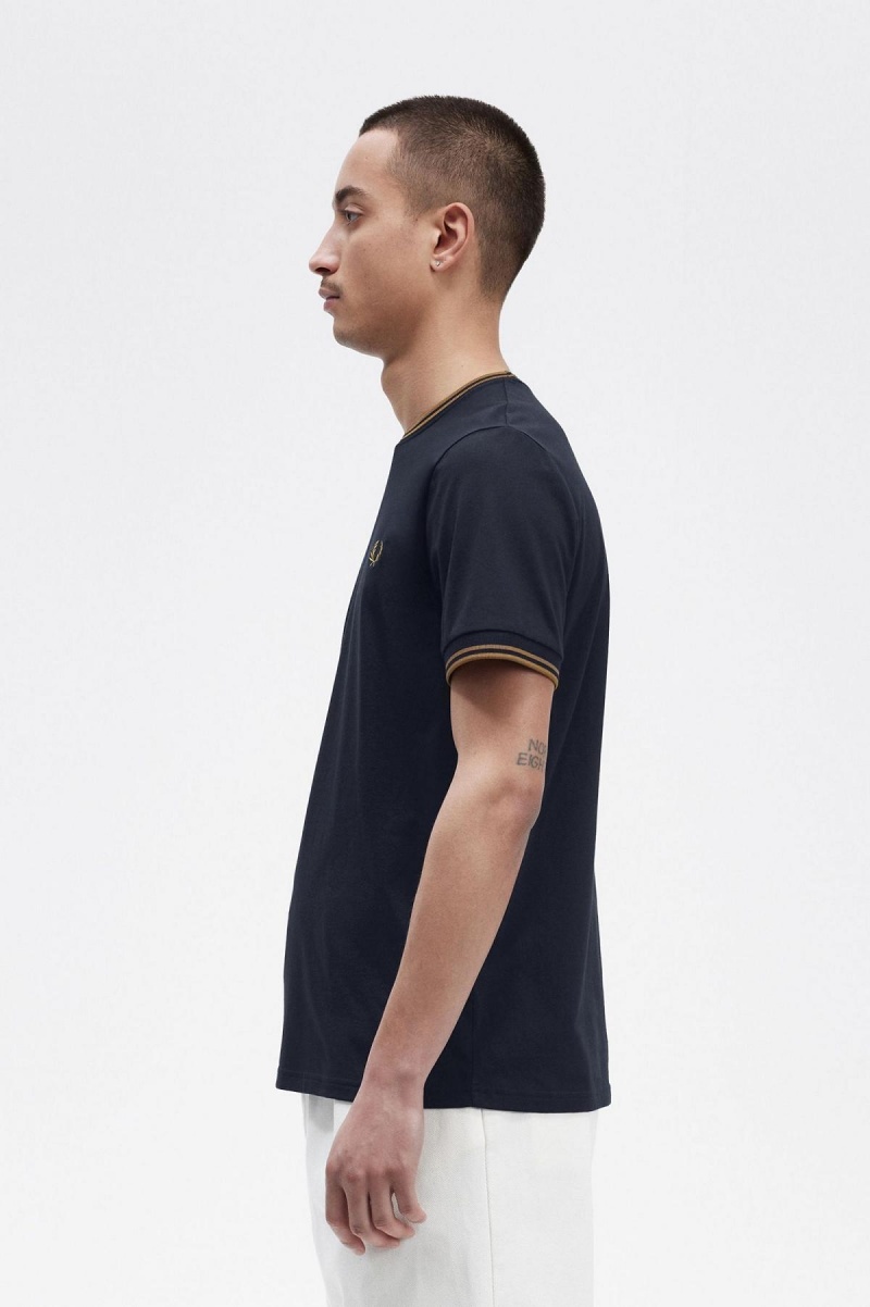 Fred Perry Twin Tipped T-shirt Herr Marinblå Mörk | YSEVQ83793