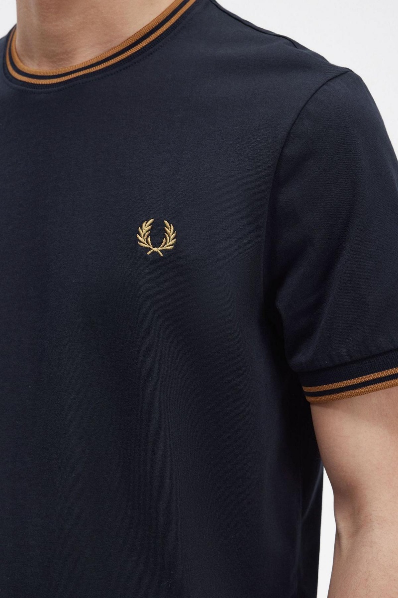 Fred Perry Twin Tipped T-shirt Herr Marinblå Mörk | YSEVQ83793