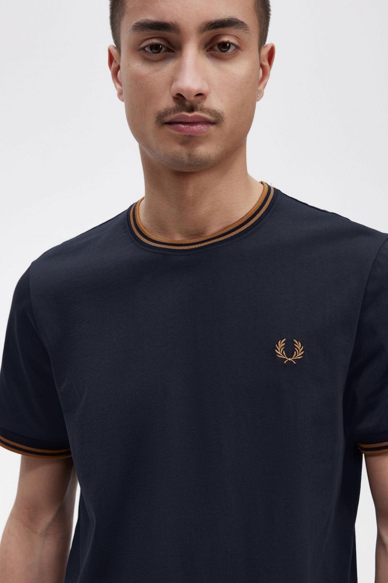 Fred Perry Twin Tipped T-shirt Herr Marinblå Mörk | YSEVQ83793