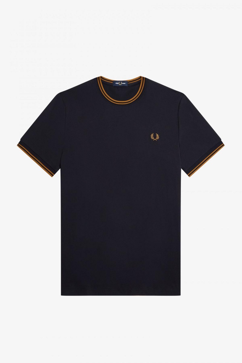 Fred Perry Twin Tipped T-shirt Herr Marinblå Mörk | YSEVQ83793