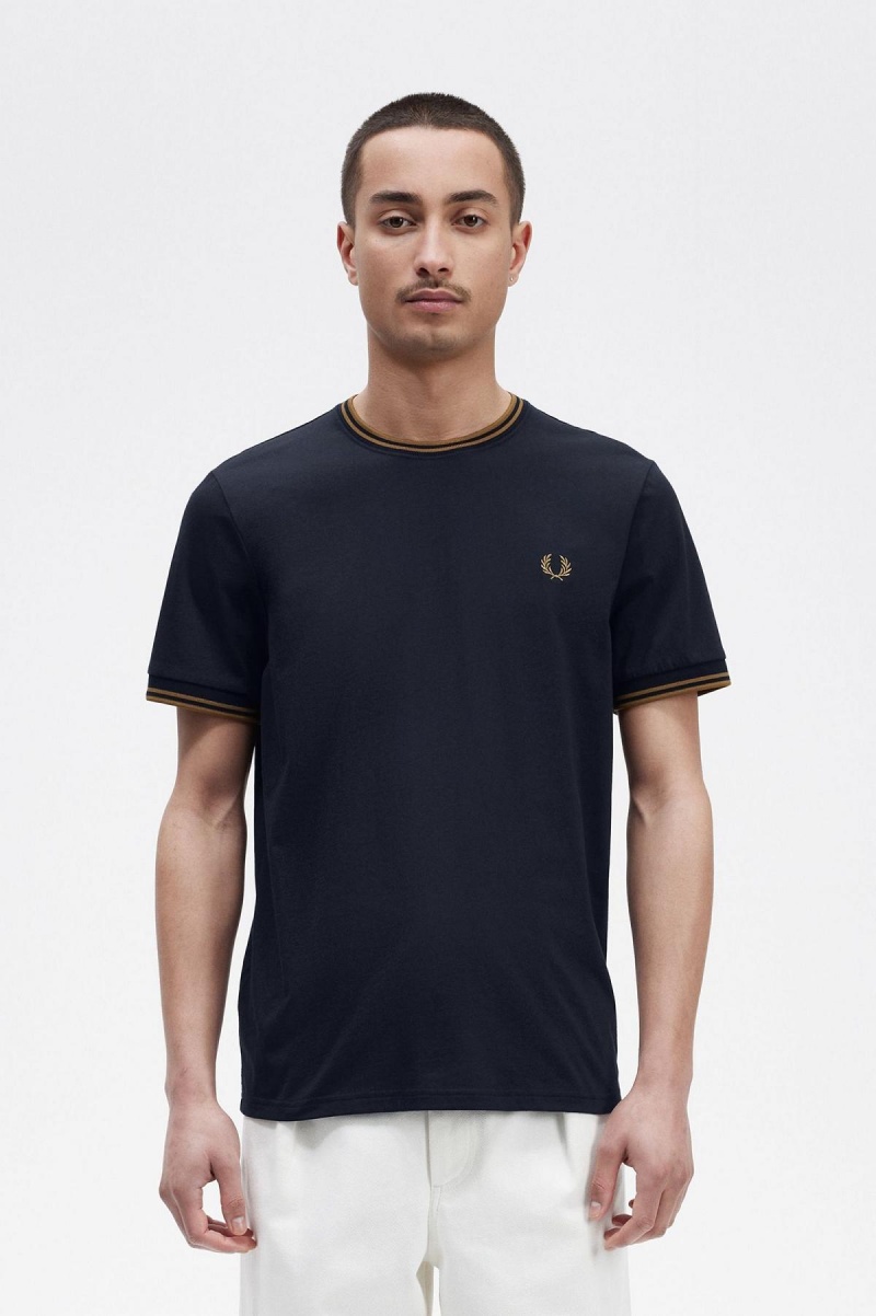 Fred Perry Twin Tipped T-shirt Herr Marinblå Mörk | YSEVQ83793