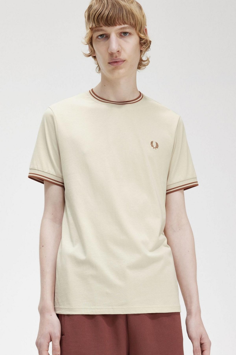 Fred Perry Twin Tipped T-shirt Herr Oatmeal | SEZDE32938