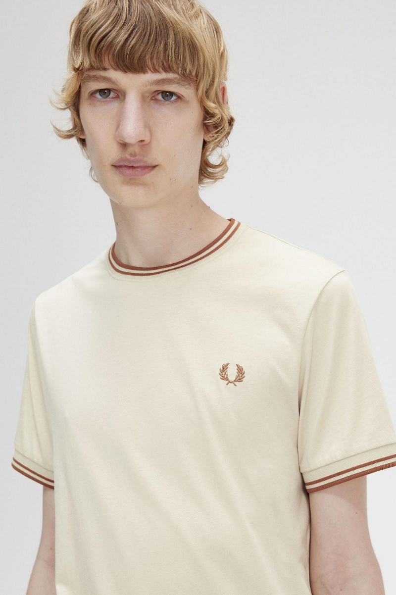 Fred Perry Twin Tipped T-shirt Herr Oatmeal | SEZDE32938