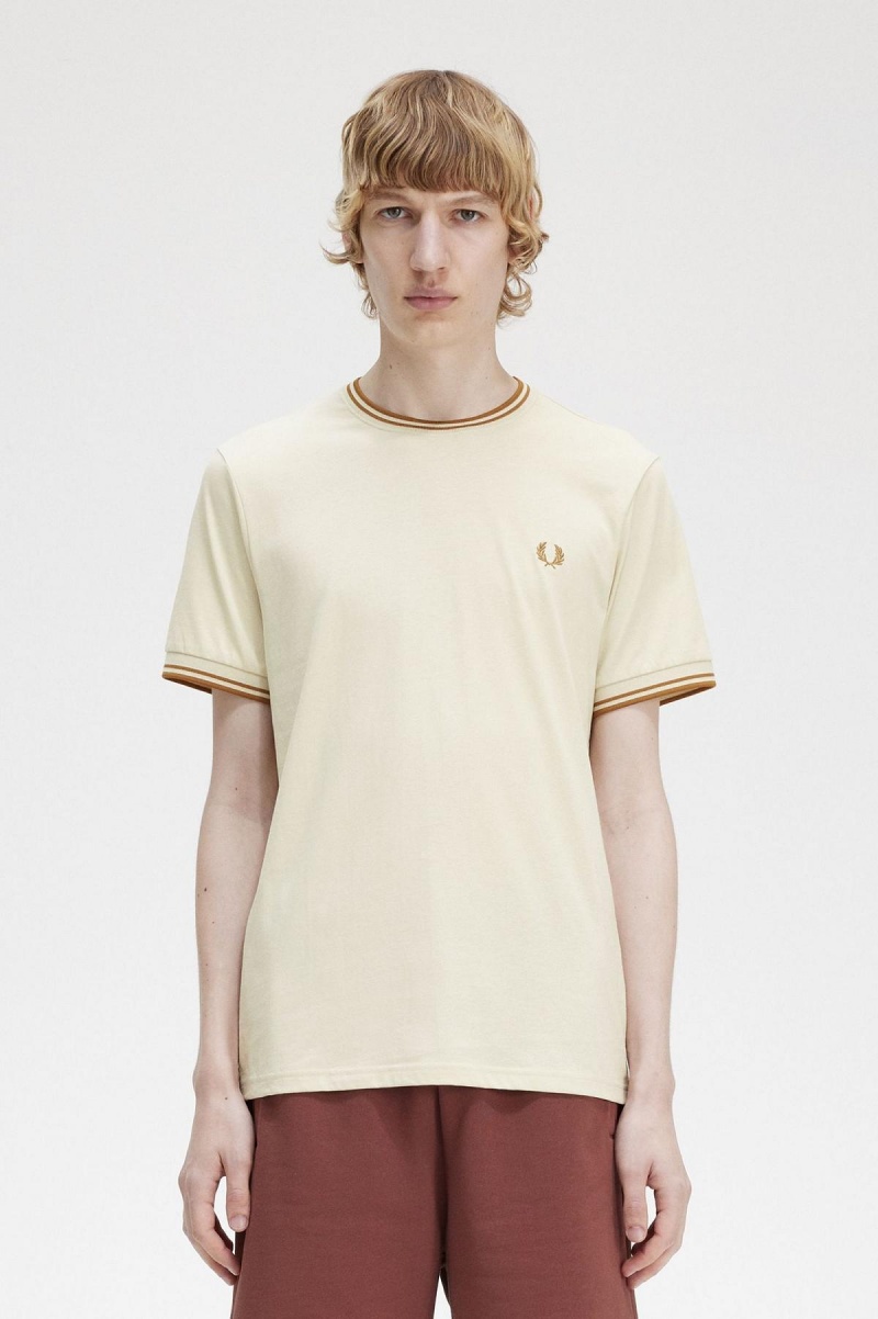 Fred Perry Twin Tipped T-shirt Herr Oatmeal | SEZDE32938