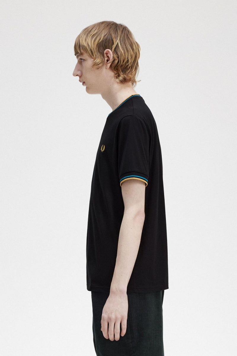 Fred Perry Twin Tipped T-shirt Herr Svarta Blå Ljus | SEJBT73415