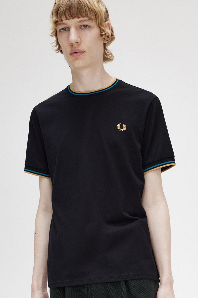 Fred Perry Twin Tipped T-shirt Herr Svarta Blå Ljus | SEJBT73415