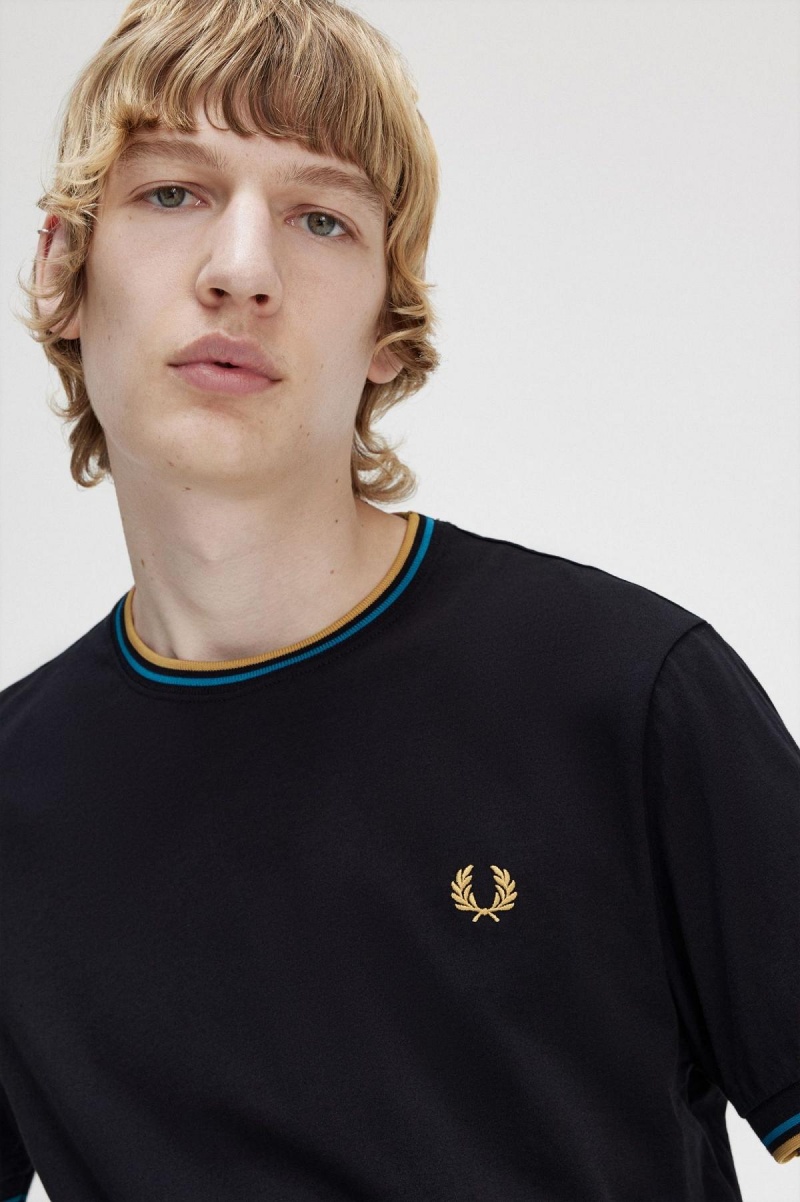 Fred Perry Twin Tipped T-shirt Herr Svarta Blå Ljus | SEJBT73415