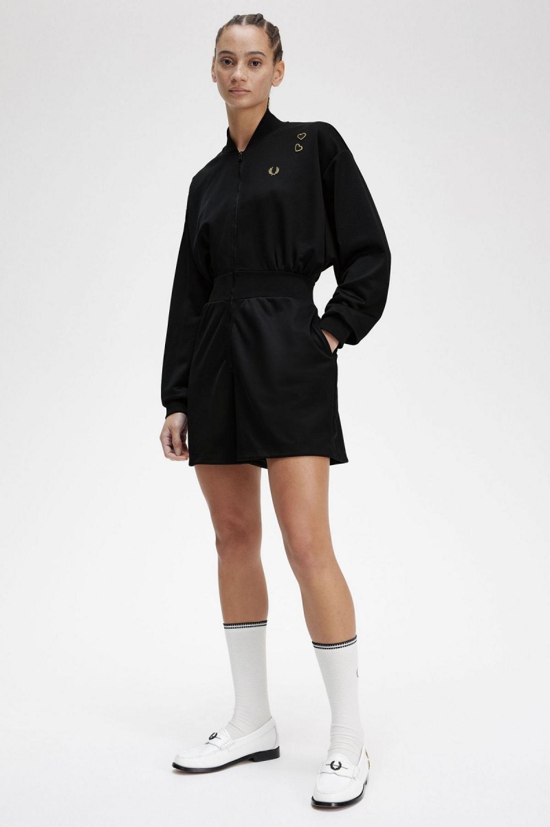 Fred Perry Zip-Through Playsuit Klänning Dam Svarta | SEIIZ72359