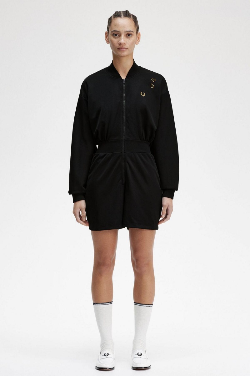 Fred Perry Zip-Through Playsuit Klänning Dam Svarta | SEIIZ72359