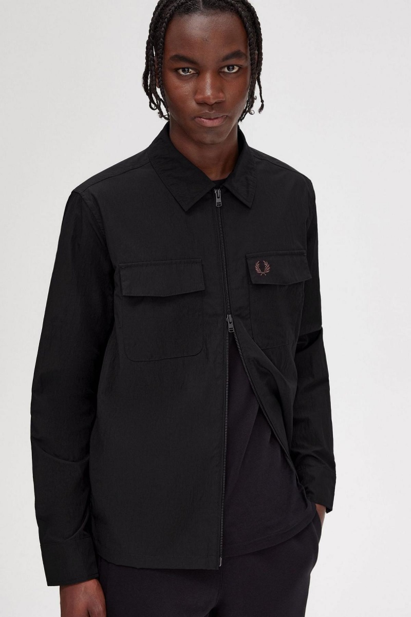 Fred Perry Zip-Through Skjorta Herr Svarta | SENEJ67342