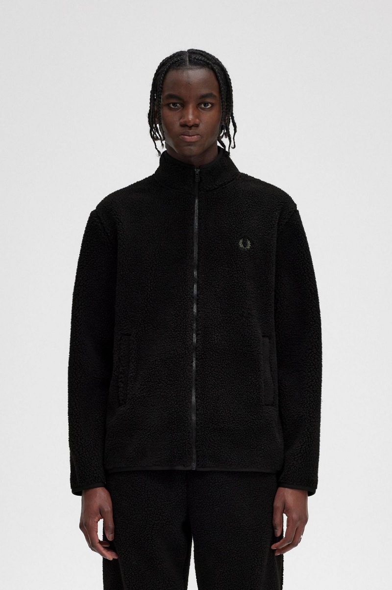 Fred Perry Zip Through Borg Fleece Tröjor Herr Svarta | SEDFL22324