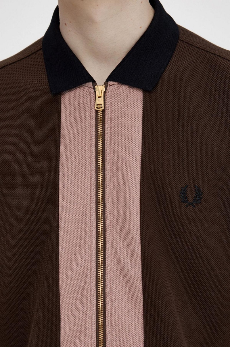 Fred Perry Zip Through Polo Shirt Piketröja Herr Burnt Tobacco | DSEVO51776